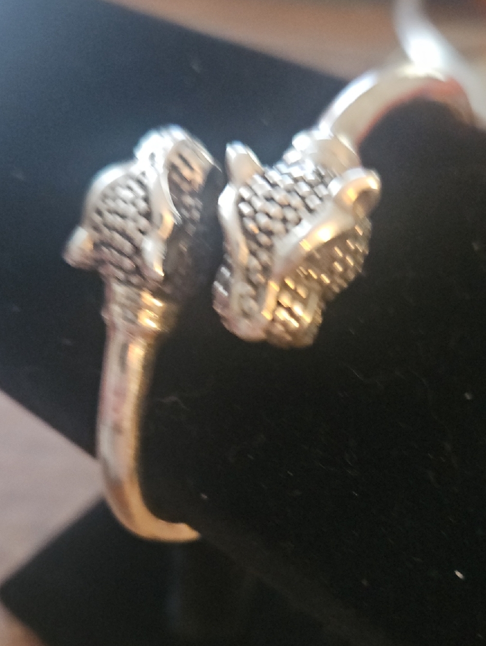 Sterling Silver Hinged Bravelet With Panther Heads